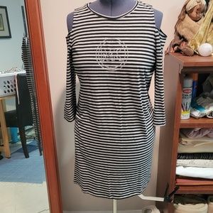 Michael Kors Striped Cold Shoulder Dress